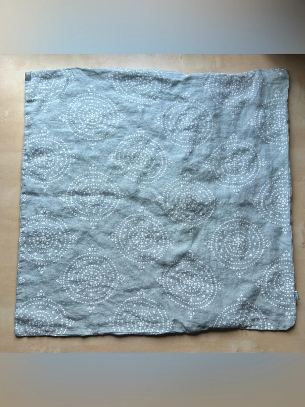 Serena & Lily Seafoam Linen Euro Sham Covers with White Dot Medallion Print